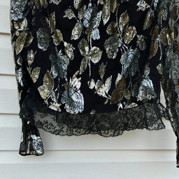 ADELE SIMPSON LADIES BLACK SILVER GOLD LACE BLOUSE-VINTAGE-WOW! - Picture 5 of 8
